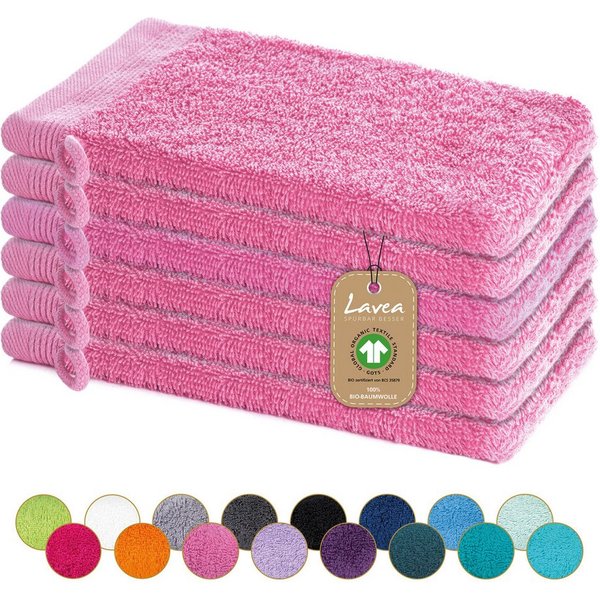 Lavea Waschhandschuh Bali Waschlappen 16x22 cm, Waschhandschuhe, kleine Handtücher, Weiches Bio-Baumwollfrottee (Set, 6-St), Gesichtshandtücher, GOTS-zertifizie