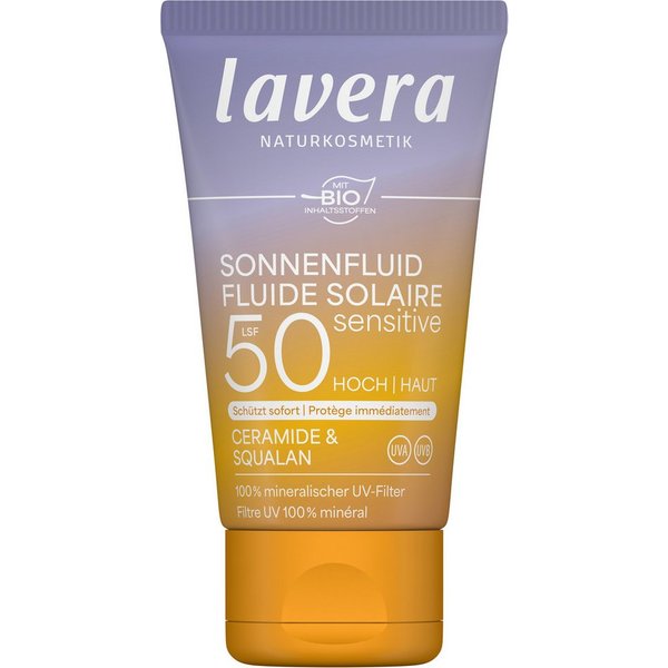 lavera Bio-Sonnenfluid, Sensitiv, LSF 50 mit Ceramide und Squalan, 40 ml