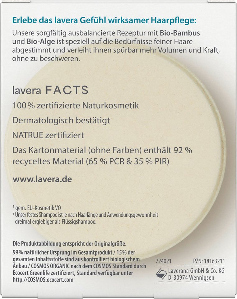 lavera Festes Bio-Pflegeshampoo "Volumen & Kraft", 50 g – Bild 3 von 3