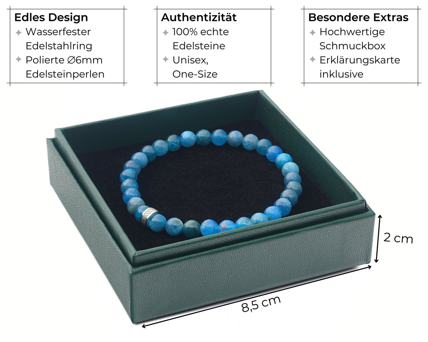 LAVISA Armband Armband 6mm Echte Edelstein Perlen, Kristalle, Onesize, Echte Edelsteine, Rostfreies Edelstahl, Wasserfest – Bild 4 von 5