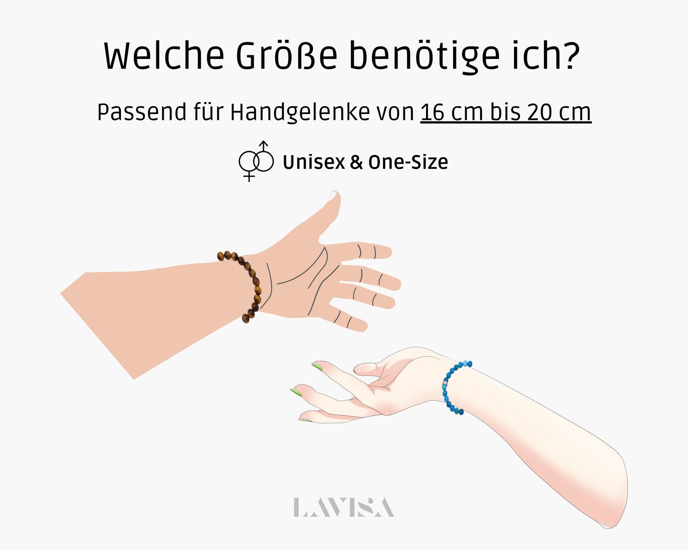 LAVISA Armband Armband 6mm Echte Edelstein Perlen, Kristalle, Onesize, Echte Edelsteine, Rostfreies Edelstahl, Wasserfest – Bild 5 von 5