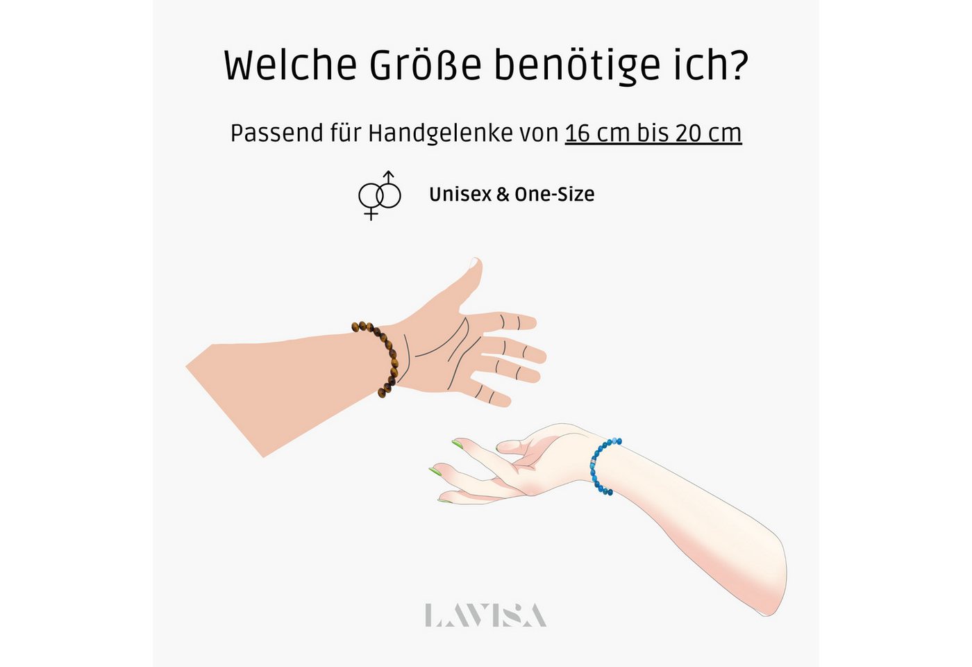 LAVISA Armband Armband Echte 8mm Edelstein Perlen, Kristalle, Onesize, Echte Edelsteine, Rostfreies Edelstahl, Wasserfest – Bild 5 von 5