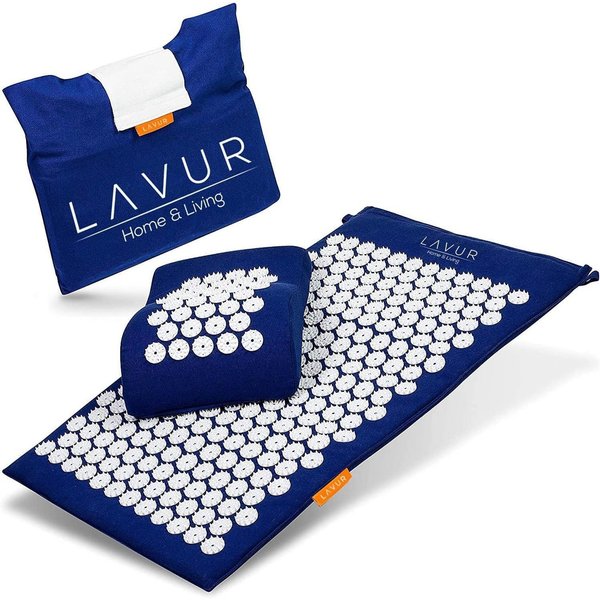 LAVUR Yogamatte Akupressurmatte Set blau 74x44x2 cm Matte Kissen & Tasche, Entspannung für Rücken & Nacken: Akupressur gegen Stress & Verspannung