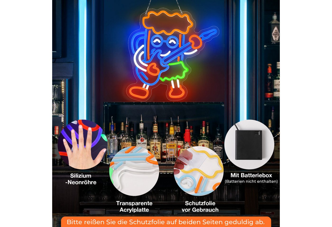 Laybasic Nachtlicht Beer Neon Schilder, 6 Helligkeit Einstellen, USB Batterie Gepierct, 35.5×36cm,für Club Party Spielzimmer – Bild 4 von 5
