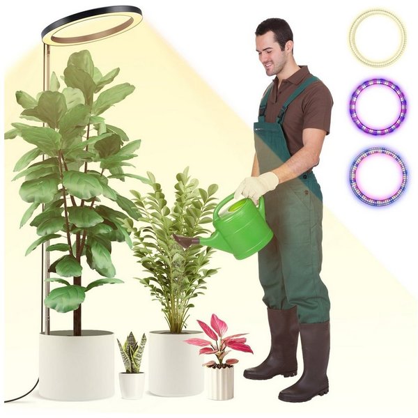 Laybasic Pflanzenlampe LED Vollspektrum Pflanzenlicht Wachstumslampe 26cm Großer Ring, 160LEDs Pflanzenleuchte 35-155cm Höhenverstellbar, Tageslichtlampe, 3 Lic