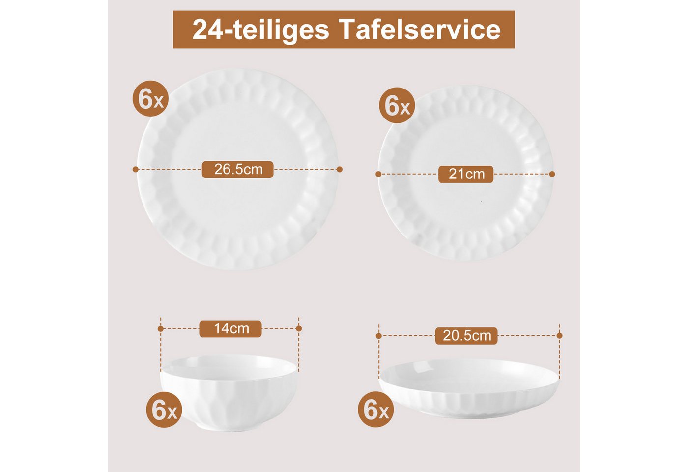 LB LICHTENBERG Tafelservice Geschirrset, Essservice Teller Set Porzellan, Weiß (24-tlg), 6 Personen, Keramik, Verschiedene Stile Geeignet für Spülmaschine & Mik – Bild 2 von 5