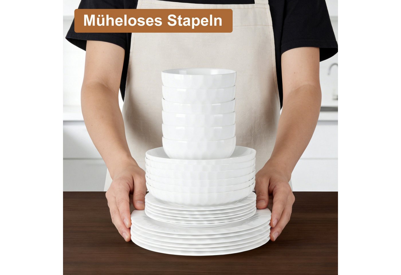 LB LICHTENBERG Tafelservice Geschirrset, Essservice Teller Set Porzellan, Weiß (24-tlg), 6 Personen, Keramik, Verschiedene Stile Geeignet für Spülmaschine & Mik – Bild 4 von 5