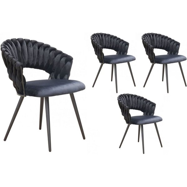 LC Home Esszimmerstuhl »Nancy« Flechtoptik Samt Armlehnstuhl Designerstuhl (Einzelstuhlset, 4 St), Gestell aus Metall