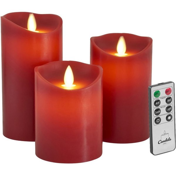 LC Home LED-Kerze Set Echtwachskerze Timerfunktion Fernbedienung LED Kerzen Dimmbar (Set, 3-tlg., LED Kerzen Set Stumpenkerzen mit Fernbedienung Timerfunktion d