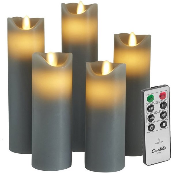 LC Home LED-Kerze Set Echtwachskerze Timerfunktion Fernbedienung LED Kerzen Dimmbar (Set, 5-tlg., LED Kerzen Set Stumpenkerzen mit Fernbedienung Timerfunktion d