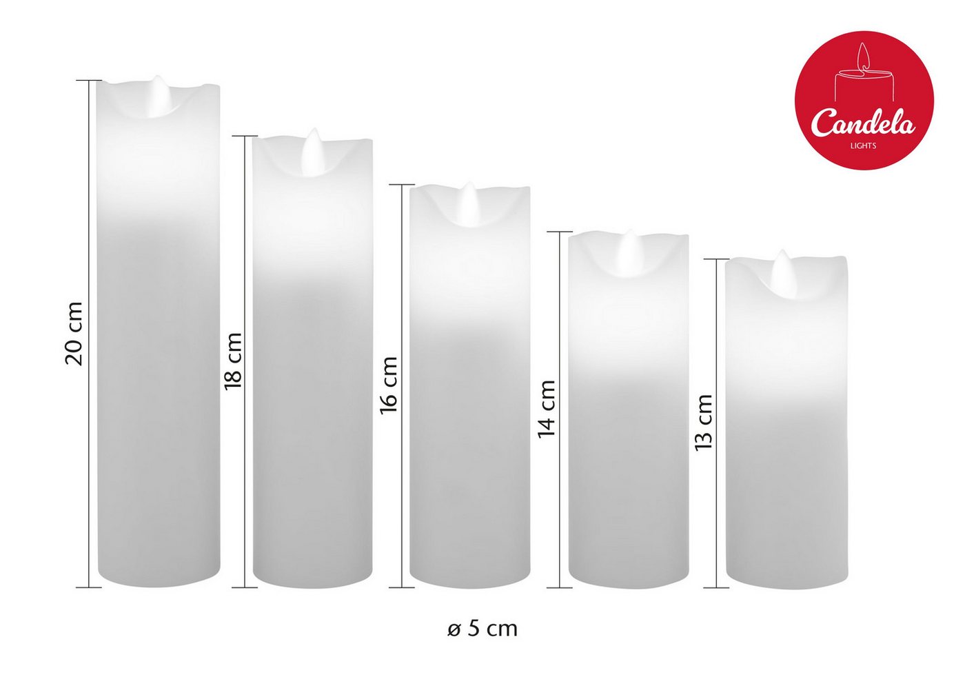 LC Home LED-Kerze Set Echtwachskerze Timerfunktion Fernbedienung LED Kerzen Dimmbar (Set, 5-tlg., LED Kerzen Set Stumpenkerzen mit Fernbedienung Timerfunktion d – Bild 4 von 5