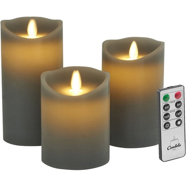 LC Home LED-Kerze Set Echtwachskerze Timerfunktion Fernbedienung LED Kerzen Dimmbar (Set, 3-tlg., LED Kerzen Set Stumpenkerzen mit Fernbedienung Timerfunktion d