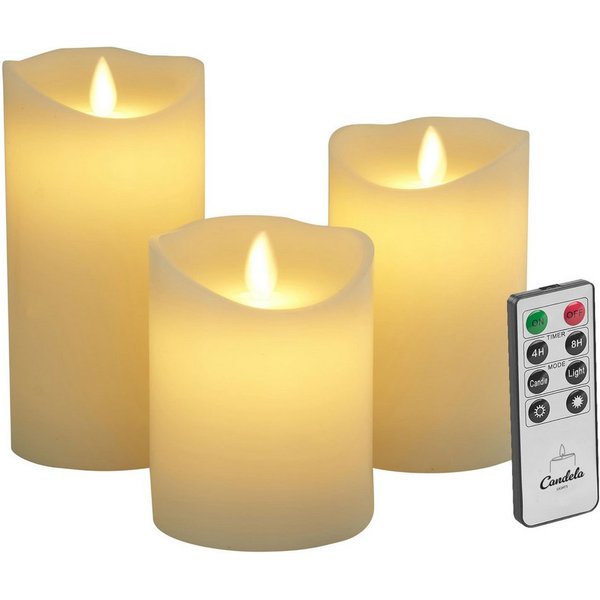 LC Home LED-Kerze Set Echtwachskerze Timerfunktion Fernbedienung LED Kerzen Dimmbar (Set, 3-tlg., LED Kerzen Set Stumpenkerzen mit Fernbedienung Timerfunktion d