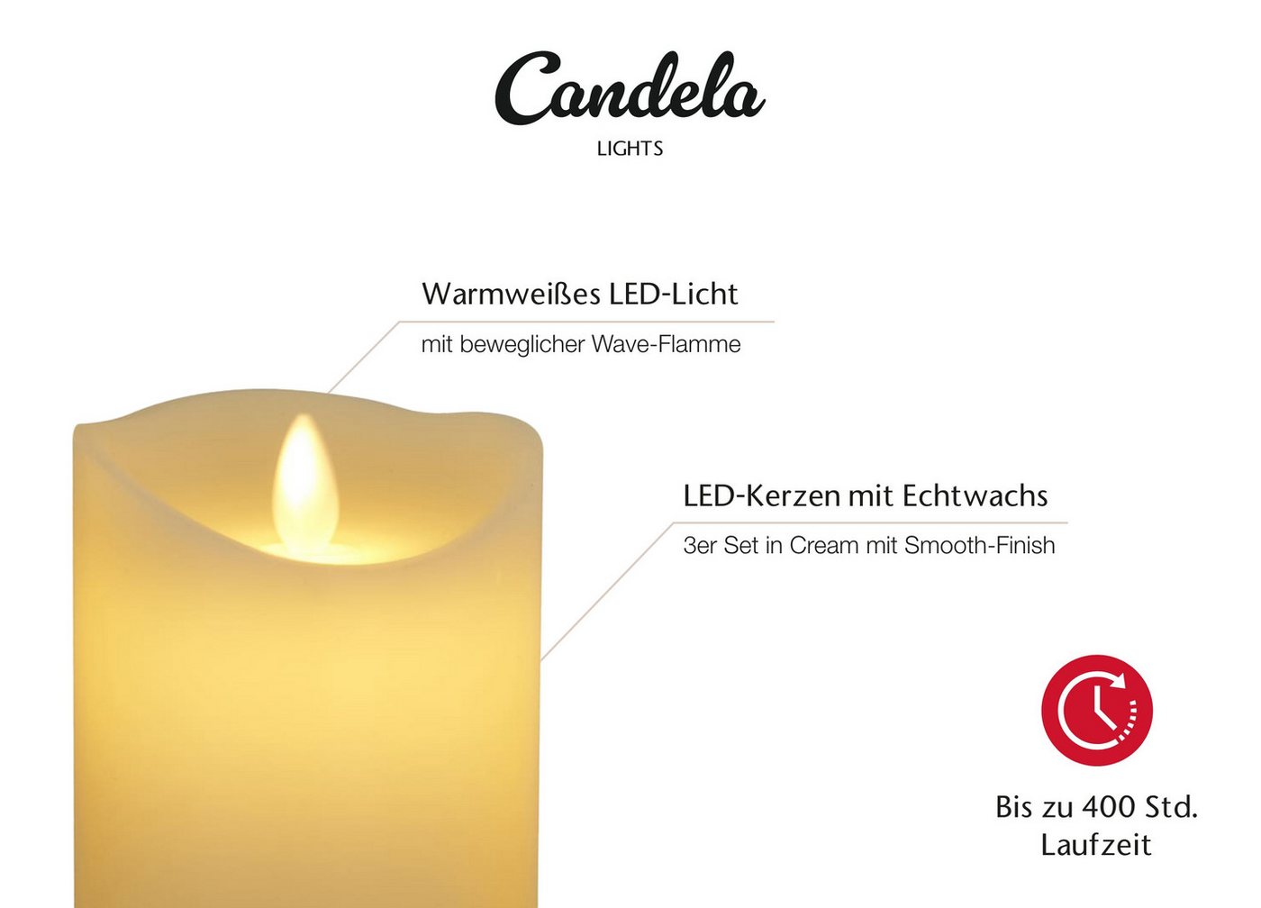 LC Home LED-Kerze Set Echtwachskerze Timerfunktion Fernbedienung LED Kerzen Dimmbar (Set, 3-tlg., LED Kerzen Set Stumpenkerzen mit Fernbedienung Timerfunktion d – Bild 5 von 5