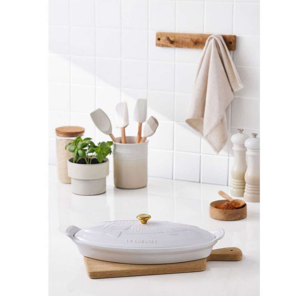LE CREUSET Backform Fischbackform mit Deckel 34 cm Tradition White, (1-tlg), 1,6l, Steinzeug, mikrow.- & spülm.sicher, glasiert, weiß – Bild 2 von 5