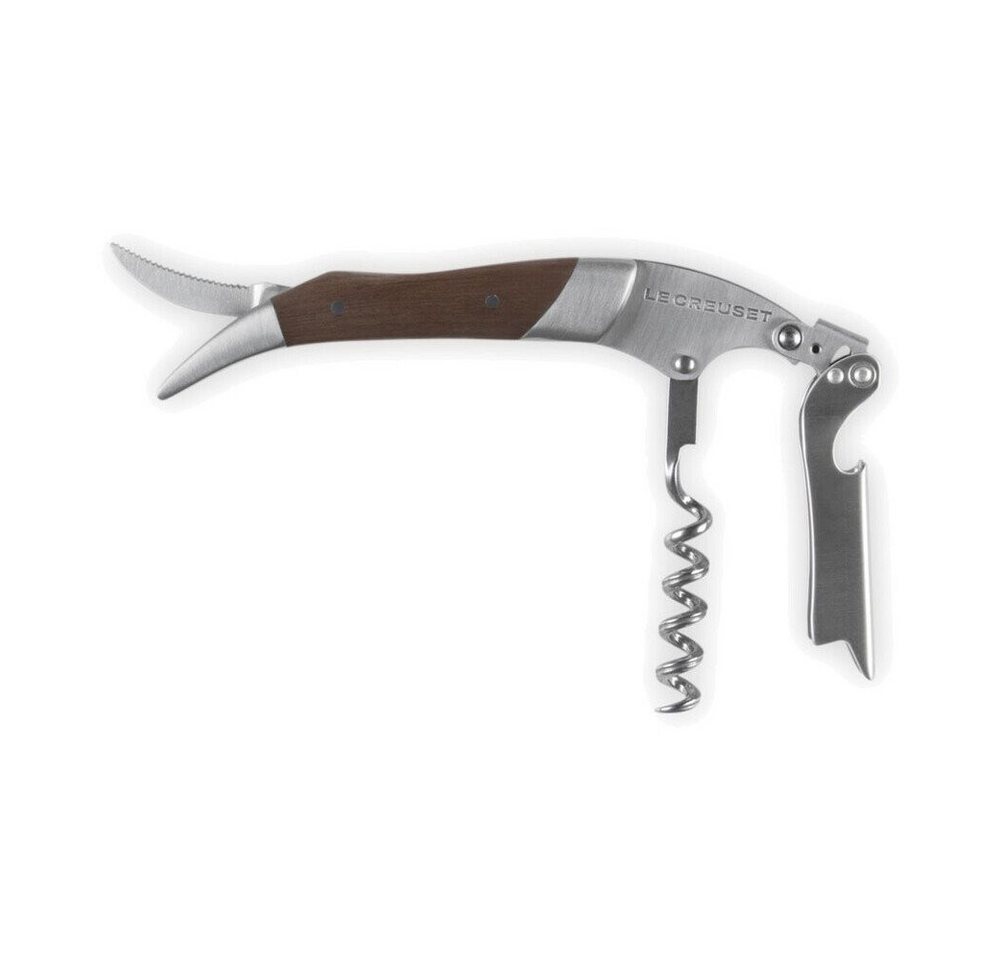 LE CREUSET Weinflaschenöffner Kellnermesser WT-110 12,5 cm braun (Gläserset, 1-tlg., 4x Becher), Korkenzieher mit Kapselheber, Holz-Metall-Design, braun, 5J. Ga – Bild 2 von 3