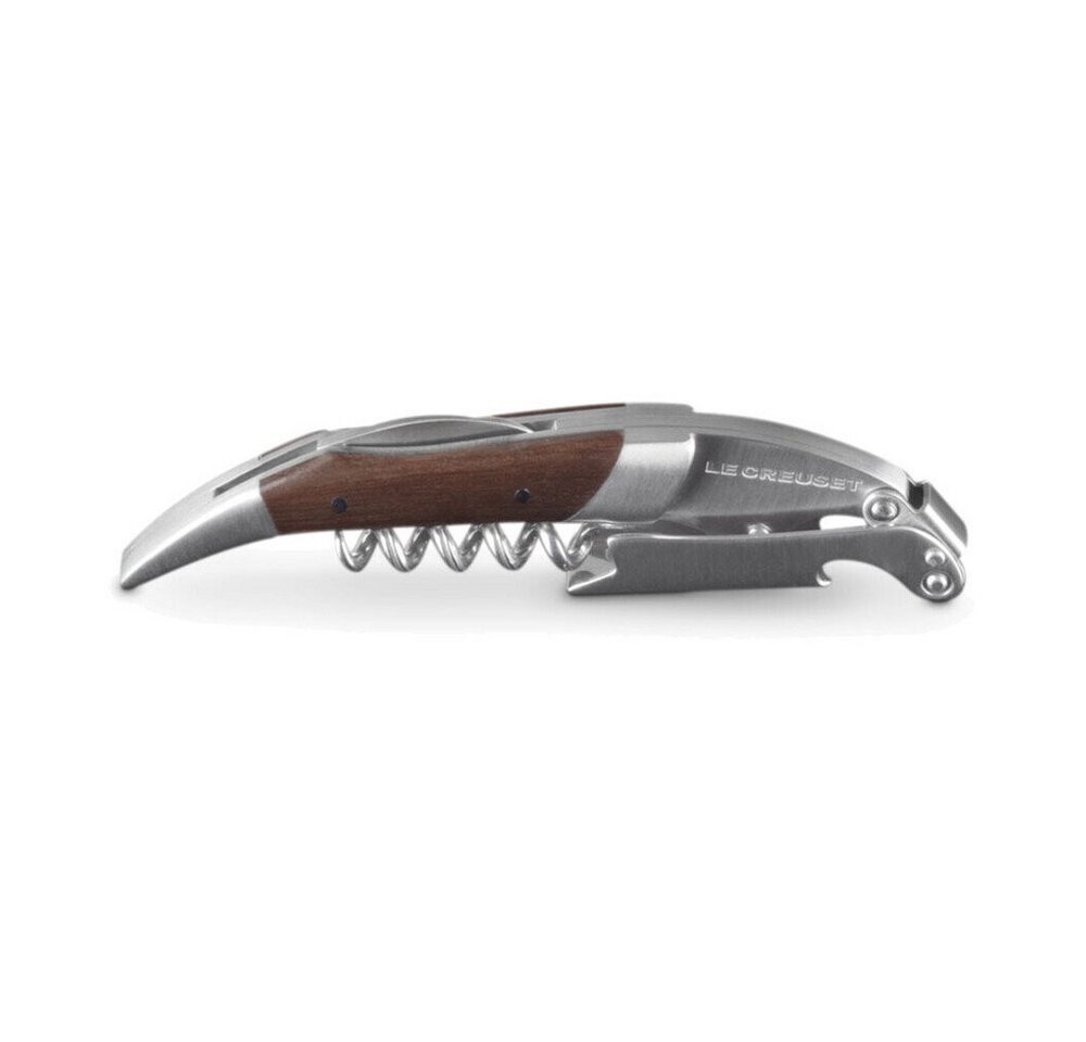 LE CREUSET Weinflaschenöffner Kellnermesser WT-110 12,5 cm braun (Gläserset, 1-tlg., 4x Becher), Korkenzieher mit Kapselheber, Holz-Metall-Design, braun, 5J. Ga – Bild 3 von 3