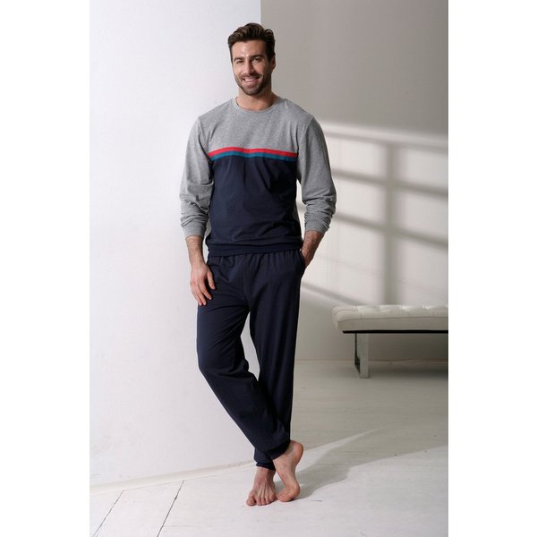 le jogger® Pyjama (2 tlg., 1 Stück) Schlafanzug in langer Form mit kontrastfarbenen Streifen