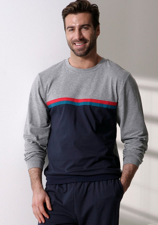 le jogger® Pyjama (2 tlg., 1 Stück) Schlafanzug in langer Form mit kontrastfarbenen Streifen – Bild 2 von 5