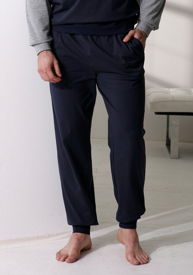 le jogger® Pyjama (2 tlg., 1 Stück) Schlafanzug in langer Form mit kontrastfarbenen Streifen – Bild 3 von 5