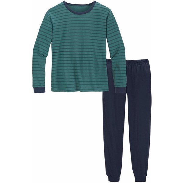 le jogger® Pyjama (2 tlg., 1 Set) langer Schlafanzug, gestreift, mit Rundhals-Ausschnitt, aus Baumwolle