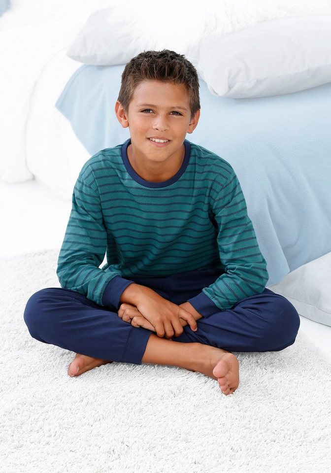 le jogger® Pyjama (2 tlg., 1 Set) langer Schlafanzug, gestreift, mit Rundhals-Ausschnitt, aus Baumwolle – Bild 2 von 5