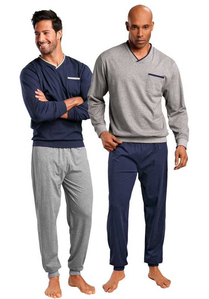 le jogger® Pyjama (Packung, 4 tlg., 2 Stück) in langer Form, mit V-Ausschnitt und Brusttasche – Bild 2 von 3