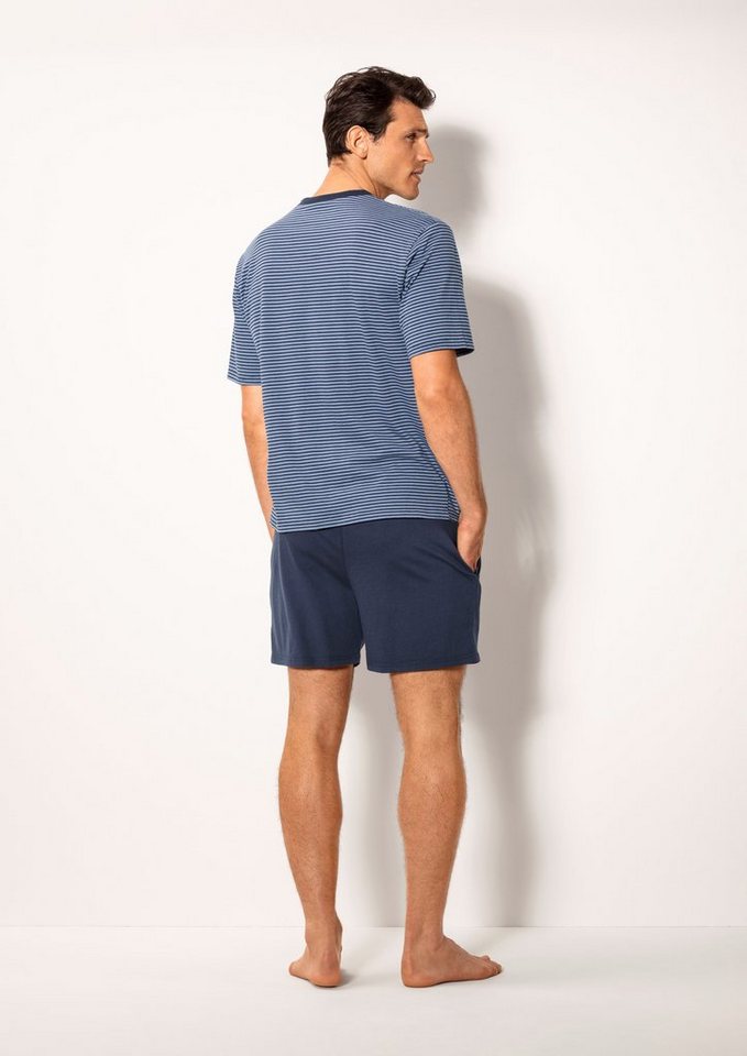 le jogger® Pyjama (Packung, 4 tlg., 2 Stück) Schlafanzug mit garngefärbtem Streifen – Bild 3 von 5