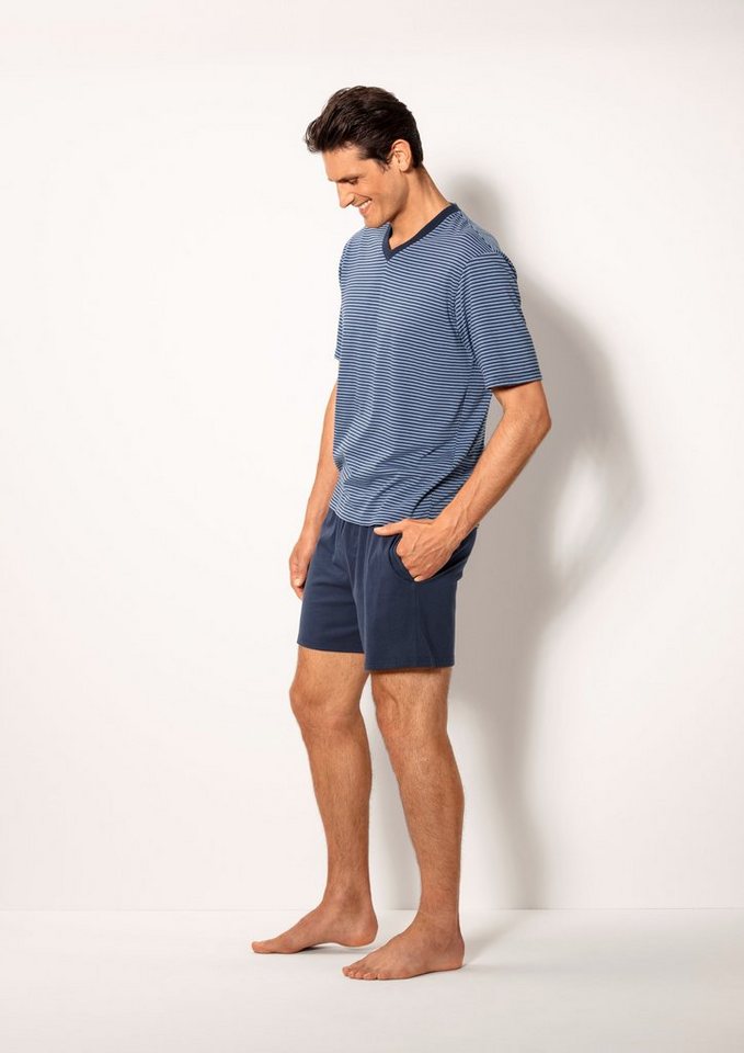 le jogger® Pyjama (Packung, 4 tlg., 2 Stück) Schlafanzug mit garngefärbtem Streifen – Bild 4 von 5