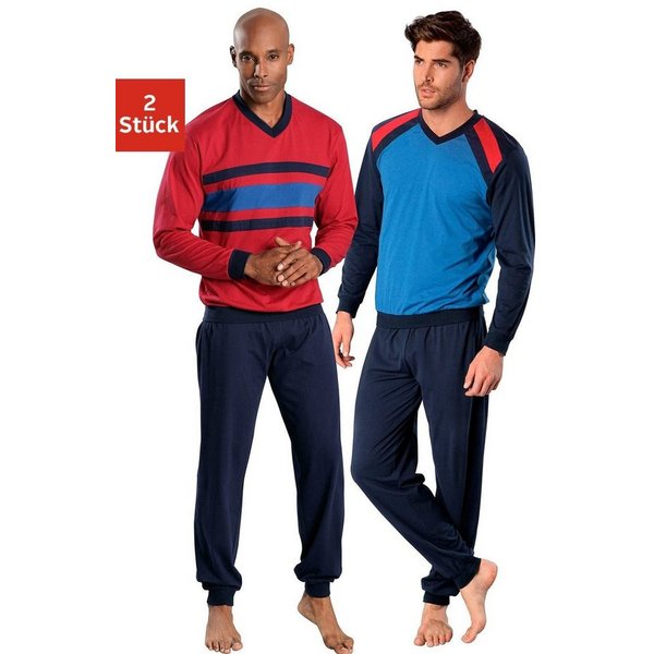 le jogger® Pyjama (Packung, 4 tlg., 2 Stück) in langer Form, Shirt mit unterschiedlichen Designs
