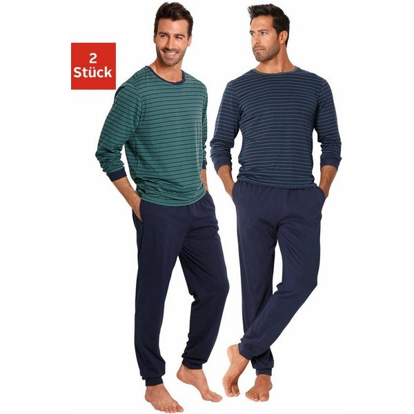 le jogger® Pyjama (Packung, 4 tlg., 2 Stück) Schlafanazug lang im Streifendesign