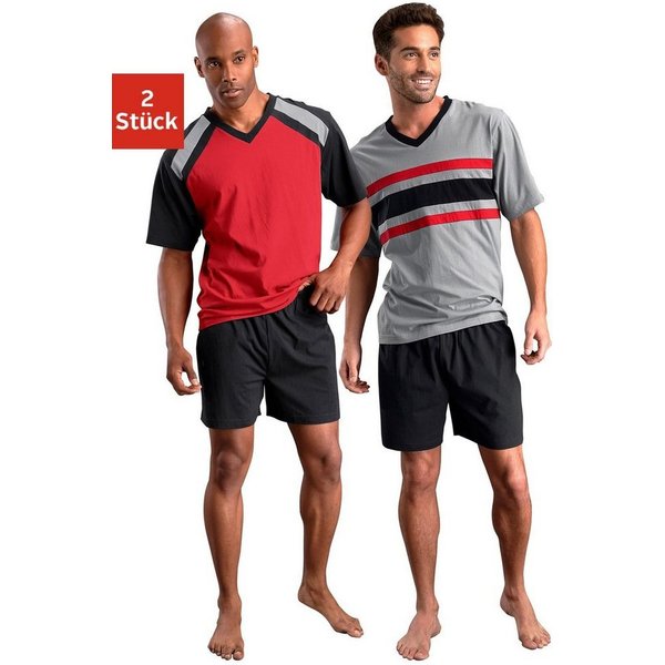 le jogger® Pyjama (Packung, 4 tlg., 2 Stück) Schlafanzug mit kontrastfarbigen Einsätzen