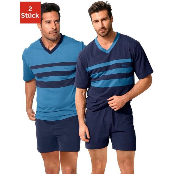 le jogger® Pyjama (Packung, 4 tlg., 2 Stück) Schlafanzug mit kontrastfarbigen Einsätzen vorn