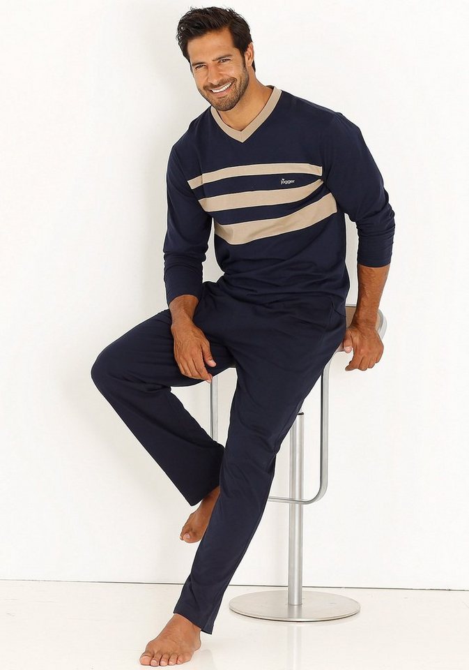 le jogger® Pyjama (Packung, 4 tlg., 2 Stück) Schlafanzug mit kontrastfarbigen Einsätzen vorn – Bild 2 von 5