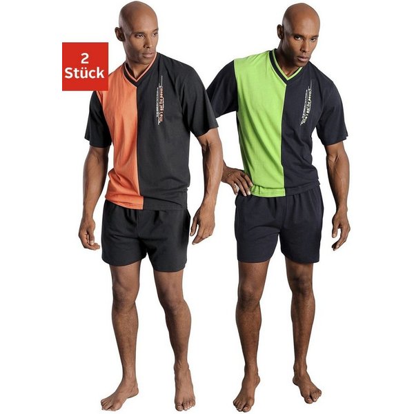 le jogger® Pyjama (Packung, 4 tlg., 2 Stück) mit 2-farbigem T-Shirt
