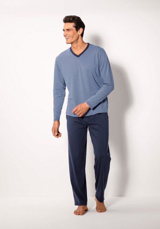 le jogger® Pyjama (Packung, 4 tlg., 2 Stück) Schlafanzug mit garngefärbten Streifen – Bild 2 von 5