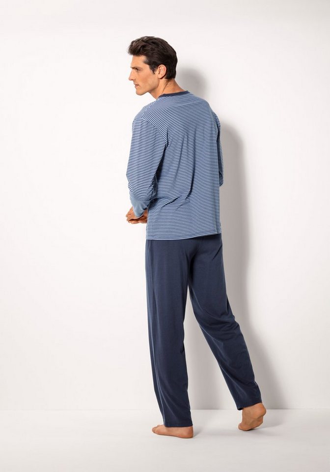 le jogger® Pyjama (Packung, 4 tlg., 2 Stück) Schlafanzug mit garngefärbten Streifen – Bild 3 von 5