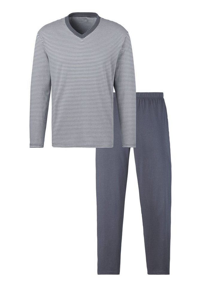 le jogger® Pyjama (Packung, 4 tlg., 2 Stück) Schlafanzug mit garngefärbten Streifen – Bild 5 von 5