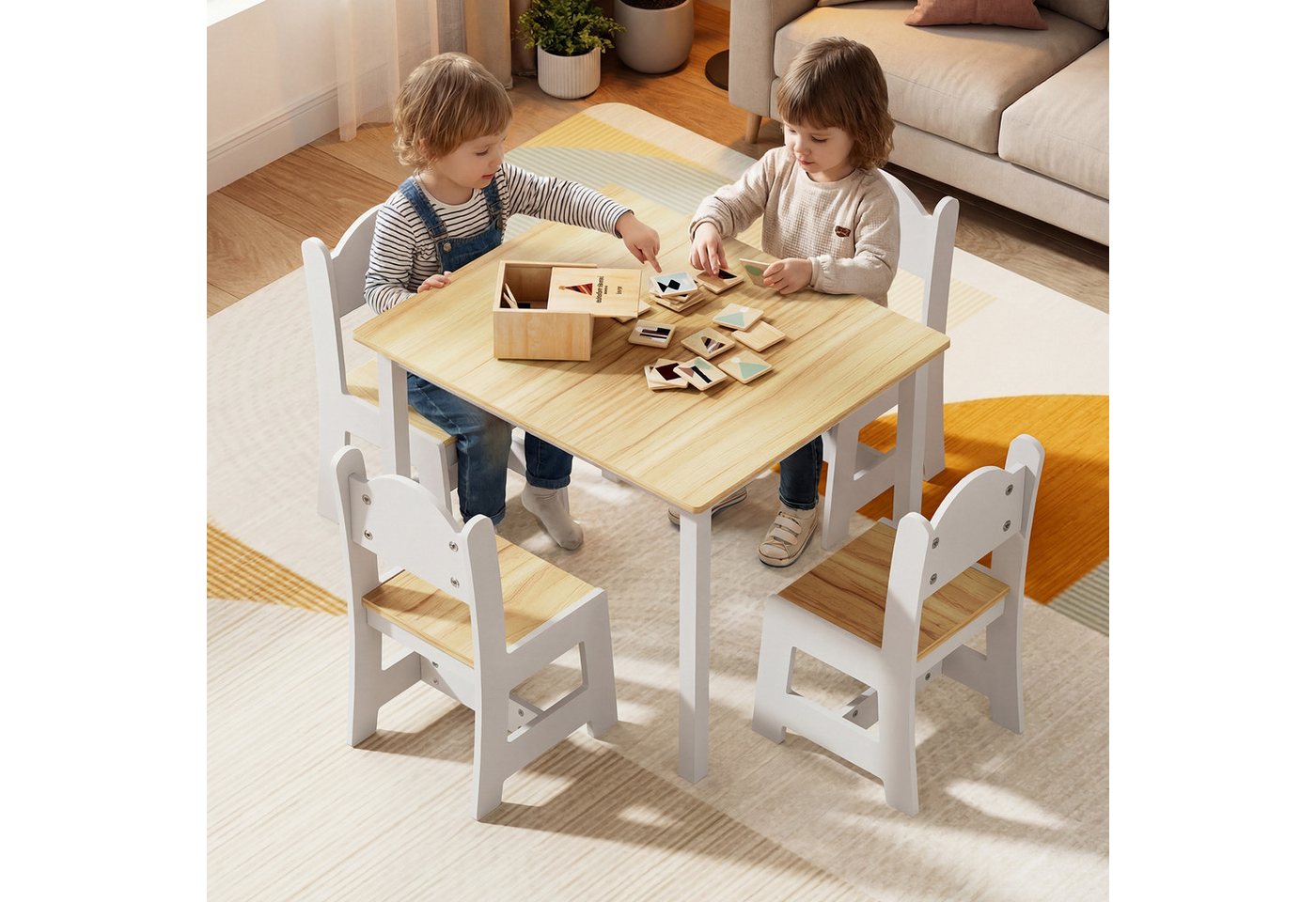 LEADZM Kindertisch Kindertisch mit 4 Stühlen, Kindersitzgruppe, Kinder Tisch Stuhl Set – Bild 2 von 5