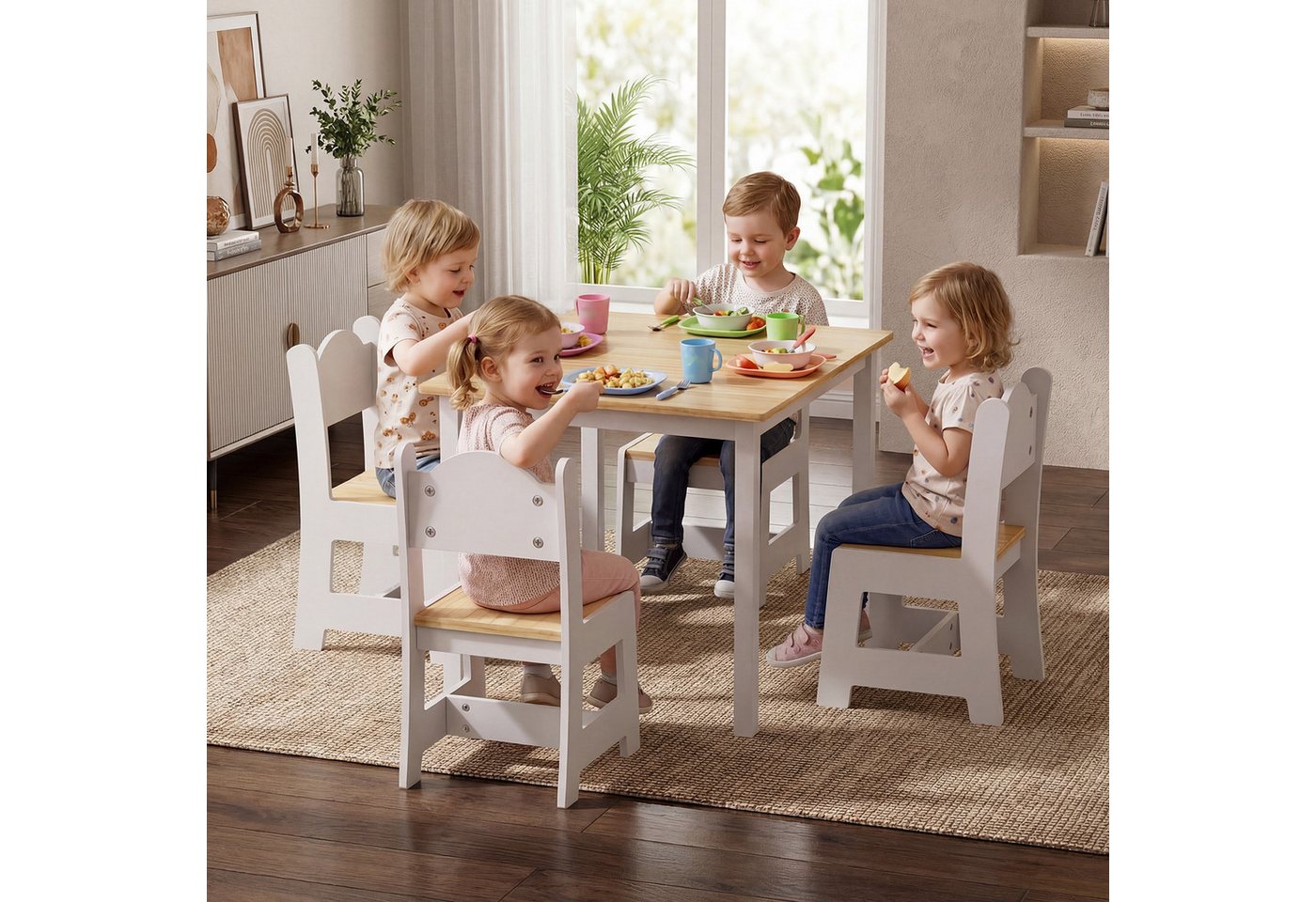 LEADZM Kindertisch Kindertisch mit 4 Stühlen, Kindersitzgruppe, Kinder Tisch Stuhl Set – Bild 3 von 5
