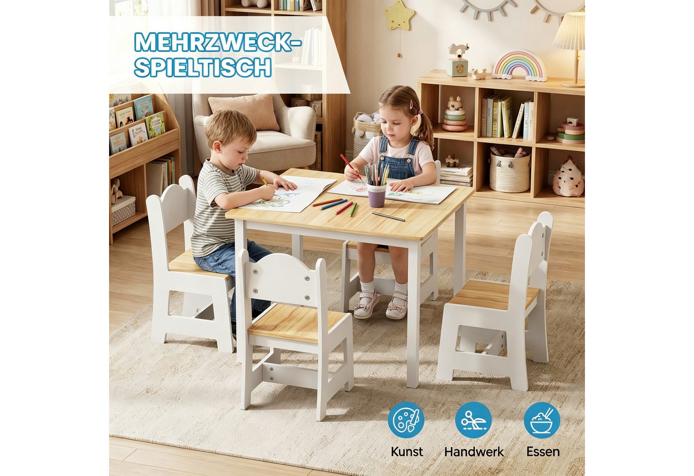 LEADZM Kindertisch Kindertisch mit 4 Stühlen, Kindersitzgruppe, Kinder Tisch Stuhl Set – Bild 4 von 5
