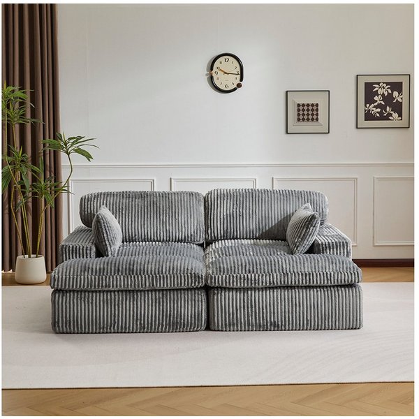 Leawin Sofa Cordsofa 2-Sitzer mit Bettfunktion, modernes Schlafsofa für Wohnzimmer, Weicher Cordbezug, flexible Kombination & ideal für kleine Räume
