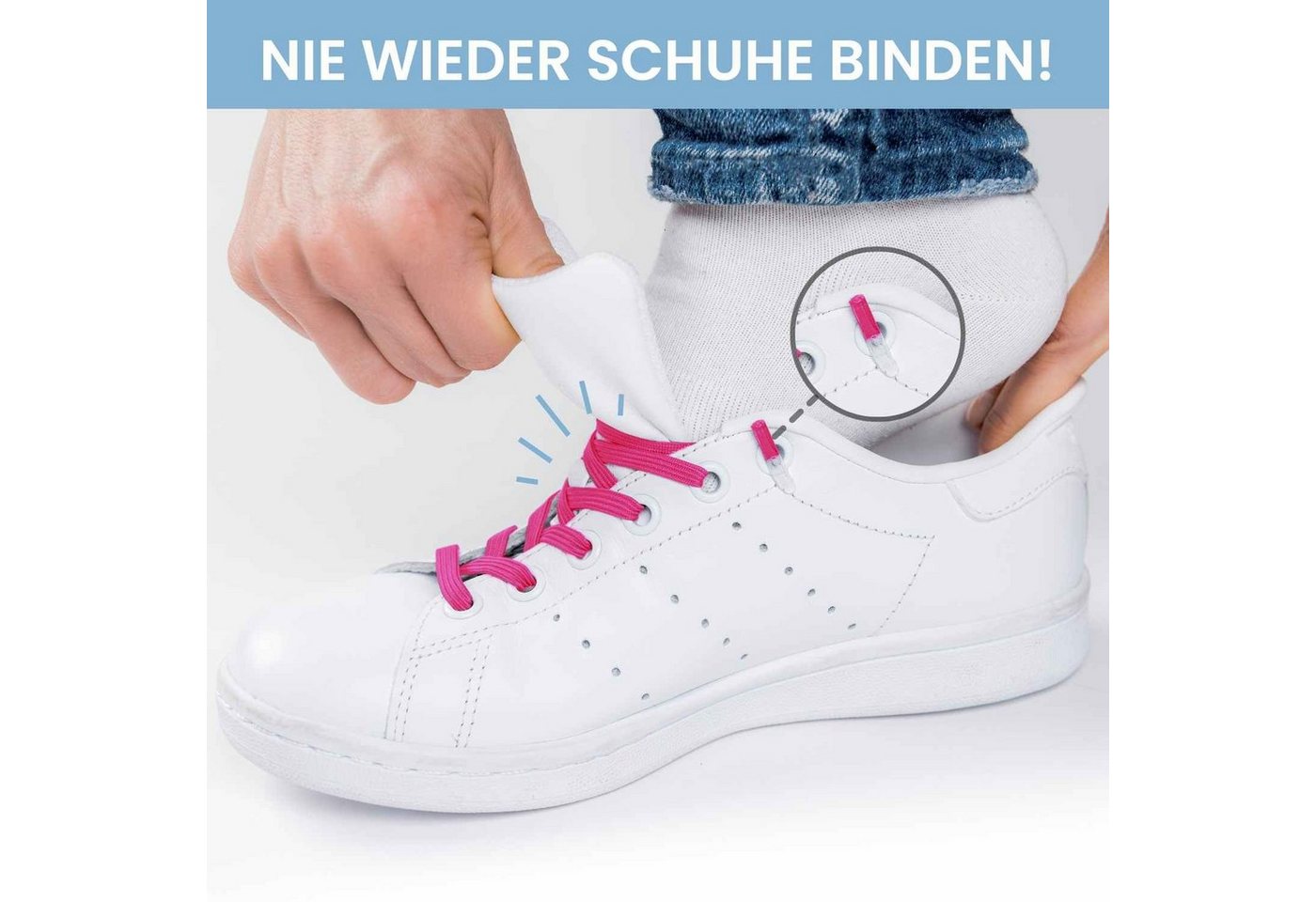 leazy Schnürsenkel ohne Binden Flache Elastische Schuhbänder zum Einhaken, Pinke Gummischnürsenkel für Kinder und Erwachsene – Bild 4 von 5