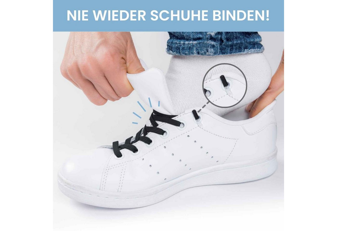 leazy Schnürsenkel ohne Binden Flache Elastische Schuhbänder zum Einhaken, Schwarze Gummischnürsenkel für Kinder und Erwachsene – Bild 4 von 5