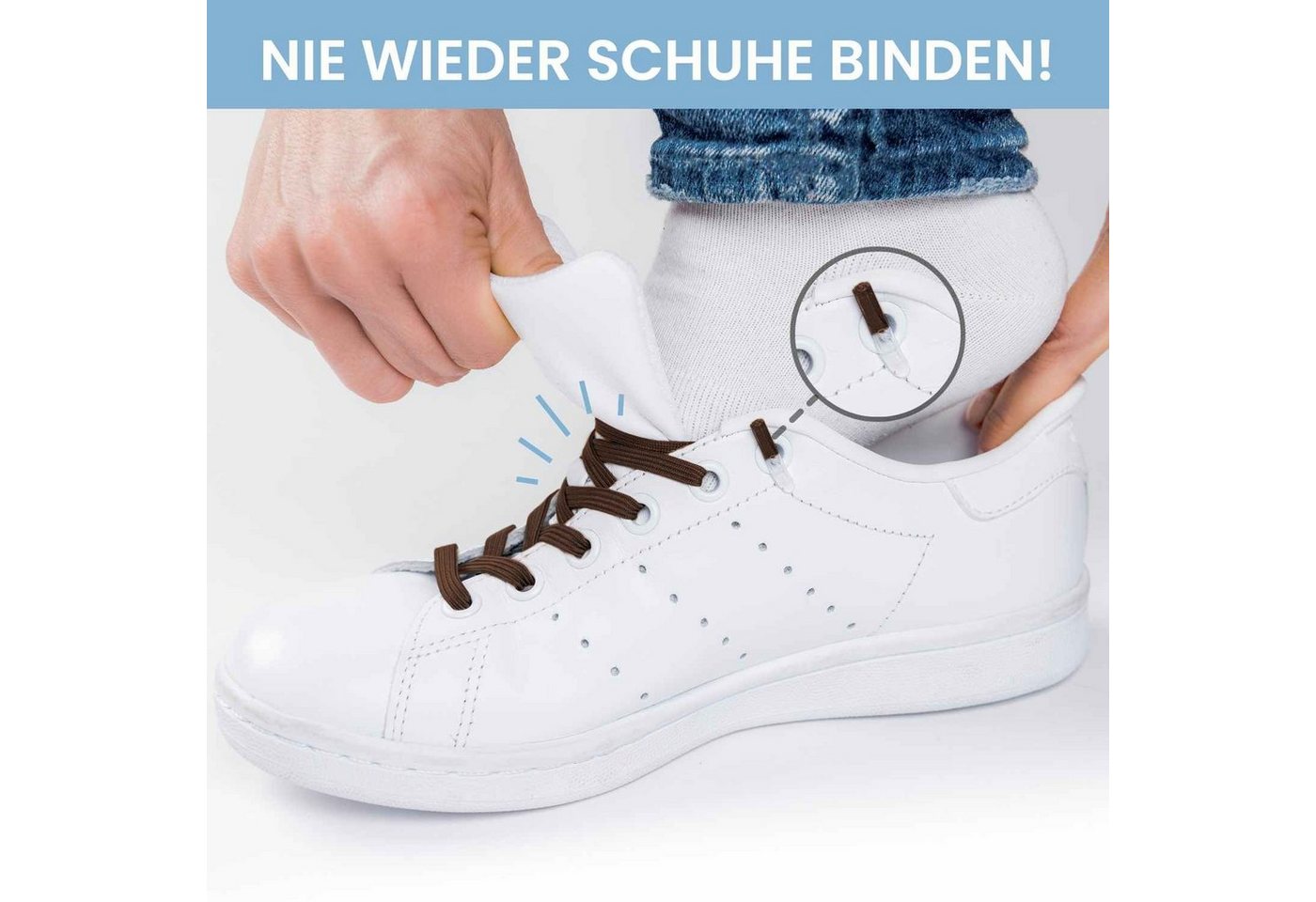 leazy Schnürsenkel ohne Binden Flache Elastische Schuhbänder zum Einhaken, Dunkelbraune Gummischnürsenkel für Kinder und Erwachsene – Bild 4 von 5