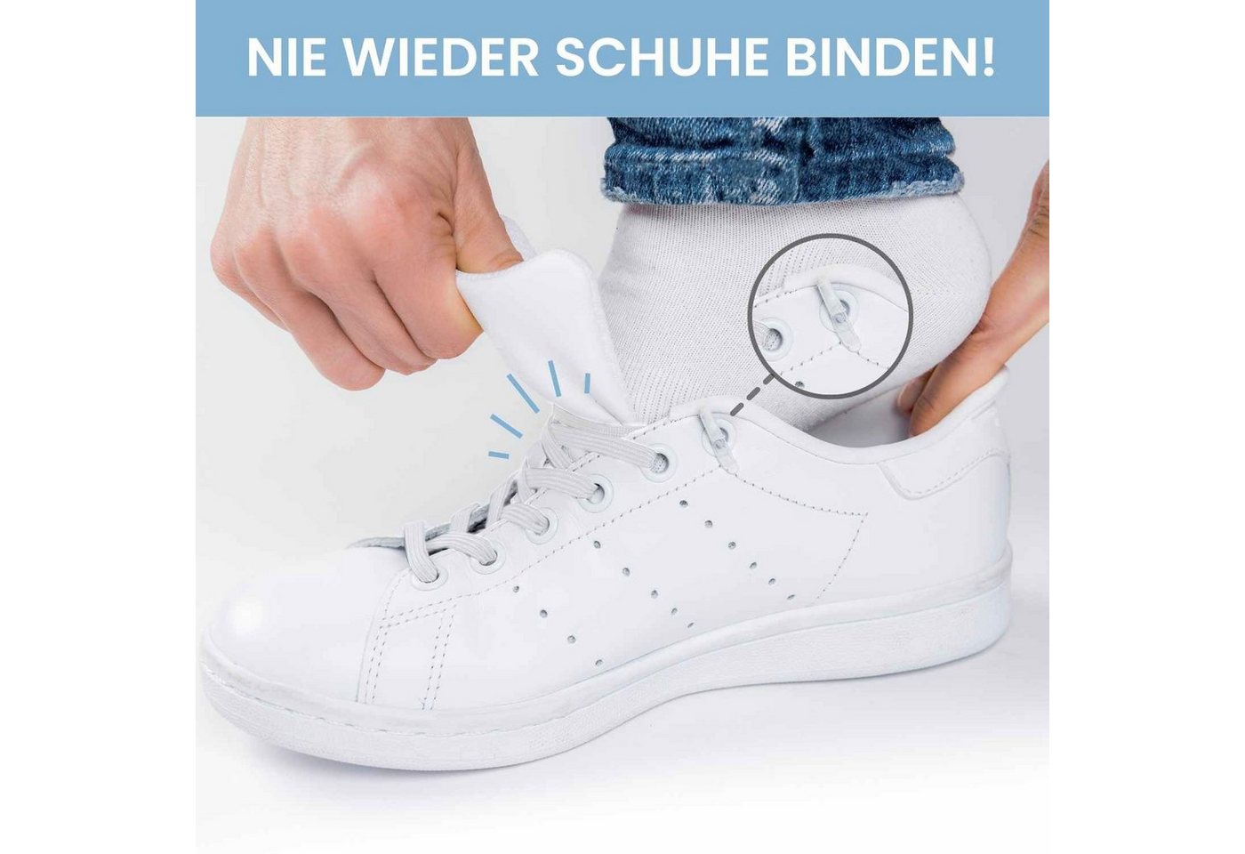 leazy Schnürsenkel ohne Binden Flache Elastische Schuhbänder zum Einhaken, Weiße Gummischnürsenkel für Kinder und Erwachsene – Bild 4 von 5