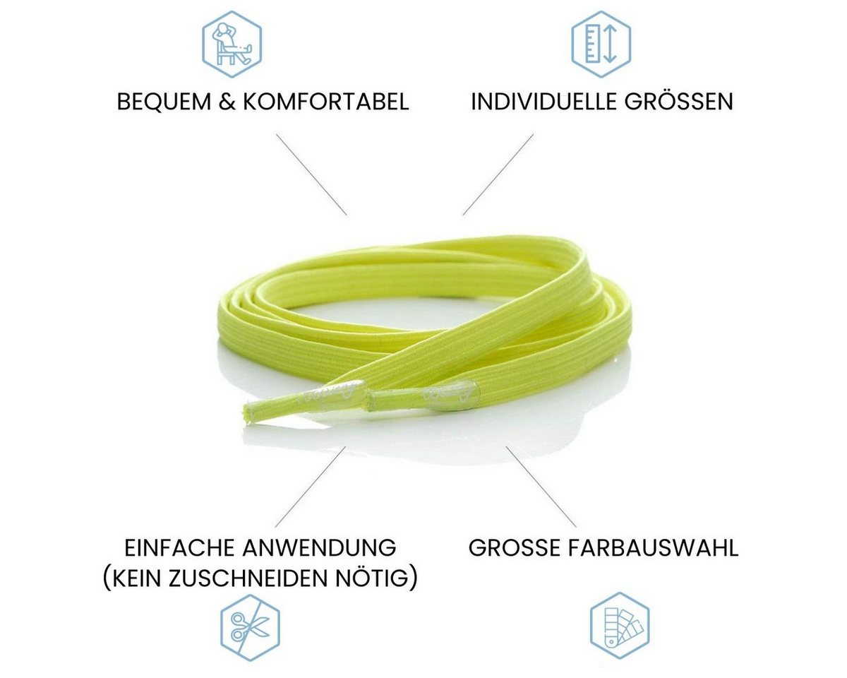 leazy Schnürsenkel ohne Binden Flache Elastische Schuhbänder zum Einhaken, Neongelbe Gummischnürsenkel für Kinder und Erwachsene – Bild 2 von 5