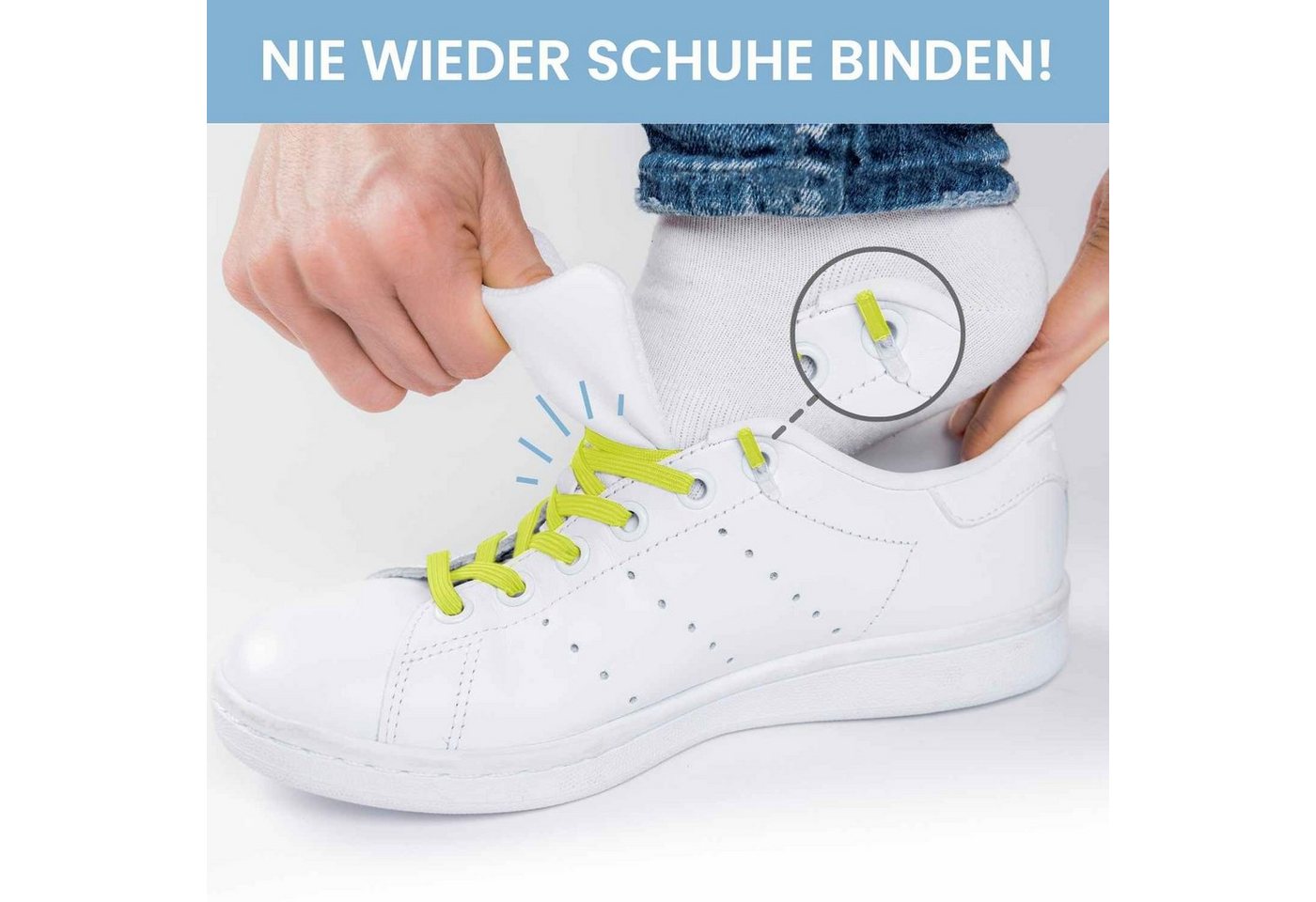 leazy Schnürsenkel ohne Binden Flache Elastische Schuhbänder zum Einhaken, Neongelbe Gummischnürsenkel für Kinder und Erwachsene – Bild 4 von 5