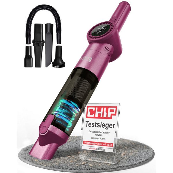 Lebenlang Akku-Handstaubsauger Kabellos - Kompakter Akkustaubsauger I, 135,00 W, I Beutellos I, 17000PA mit Zwei Modi Option & Innovativem Display I Inkl Viel Z