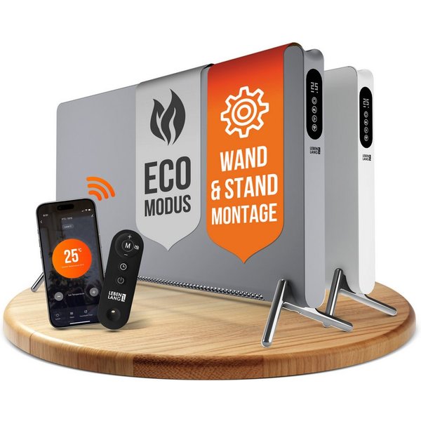 Lebenlang Konvektor Elektroheizung - Inkl. Wifi/App & Fernbedienung - Stand- & Wandmontage, Einstellbares Thermostat, Für Räume bis 50m², Smarte App-Steuerung